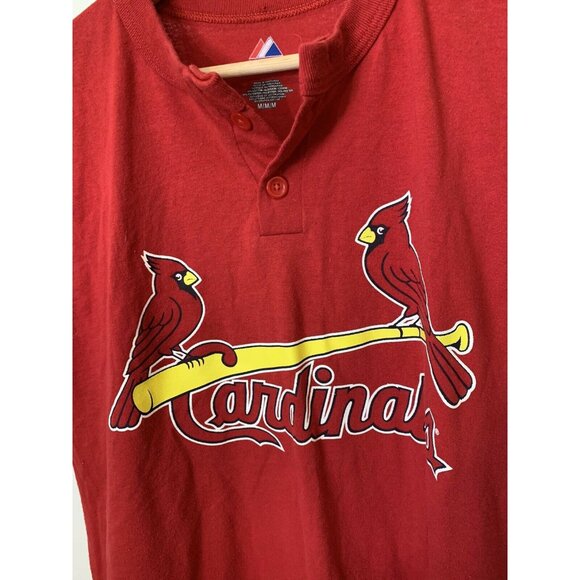 Majestic St. Louis Cardinals Henley Sleeveless Shirt MLB Baseball Red Sz M No 13 - Picture 1 of 5